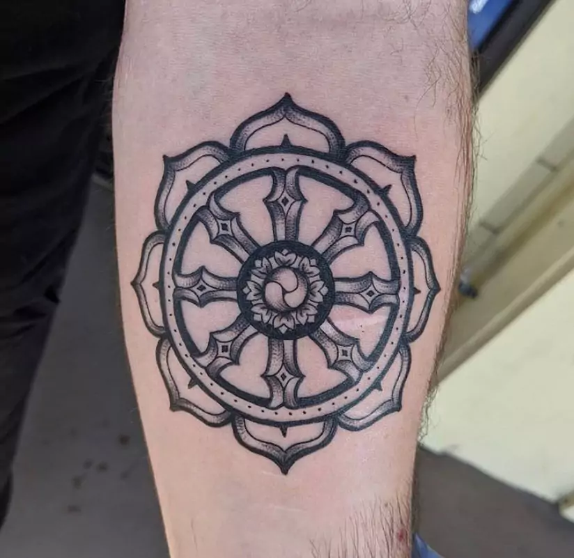 Dharma Wheel Tattoo On The Hand