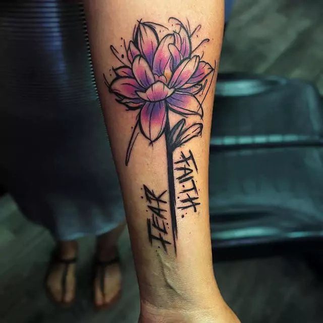 Faith over fear tattoo with lotus