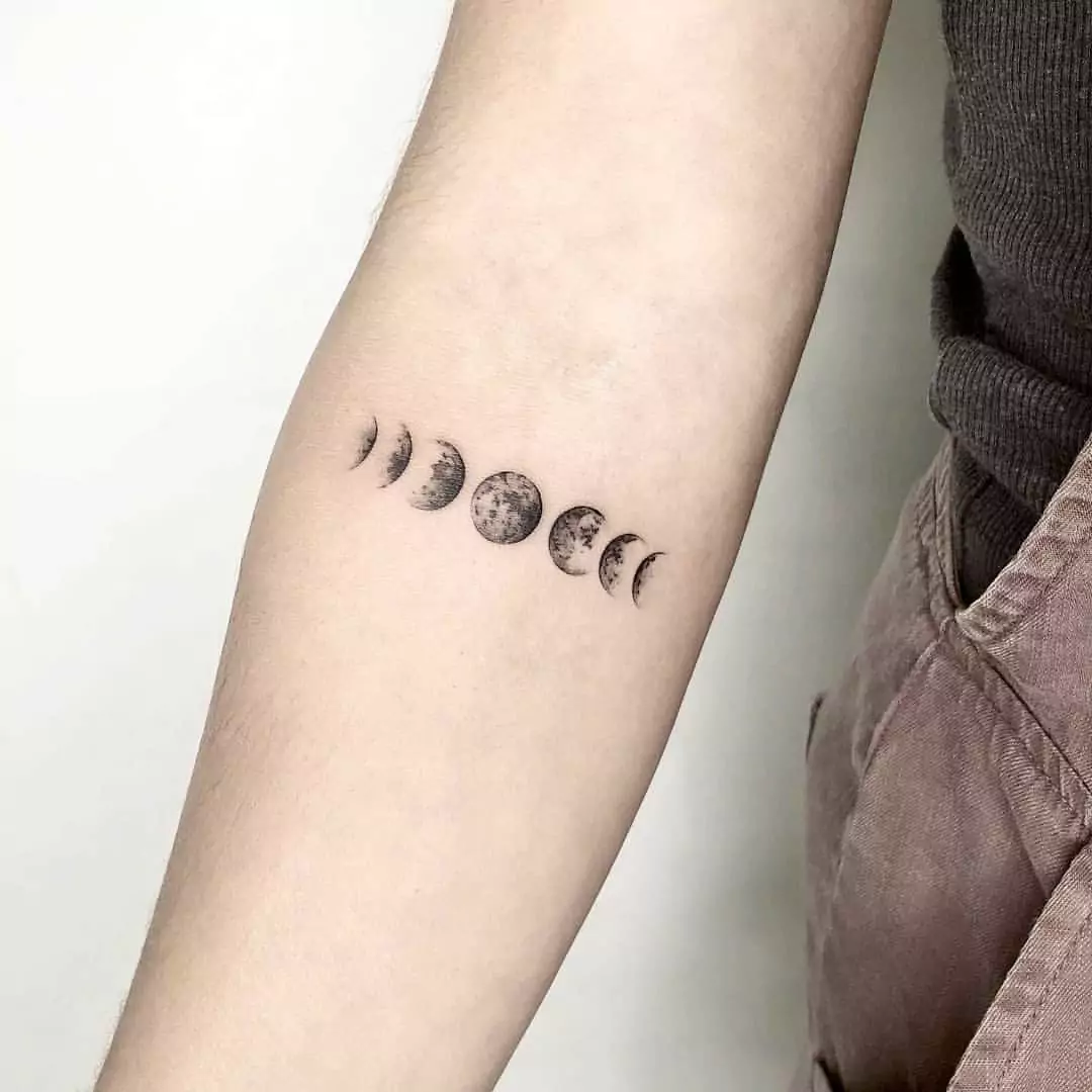 Small Moon Phases Tattoo On The Hand