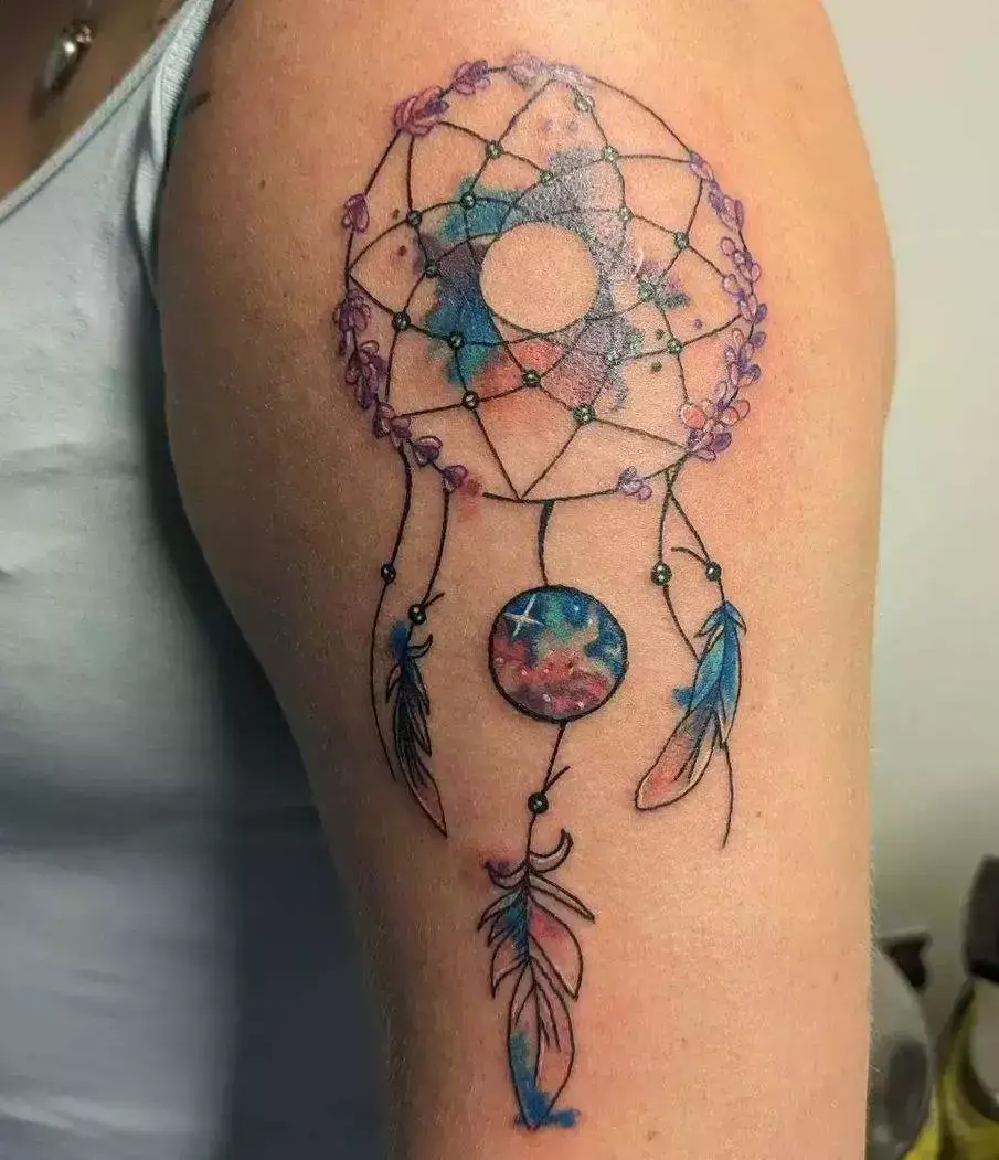 Watercolor Dream Catcher Arm Tattoo