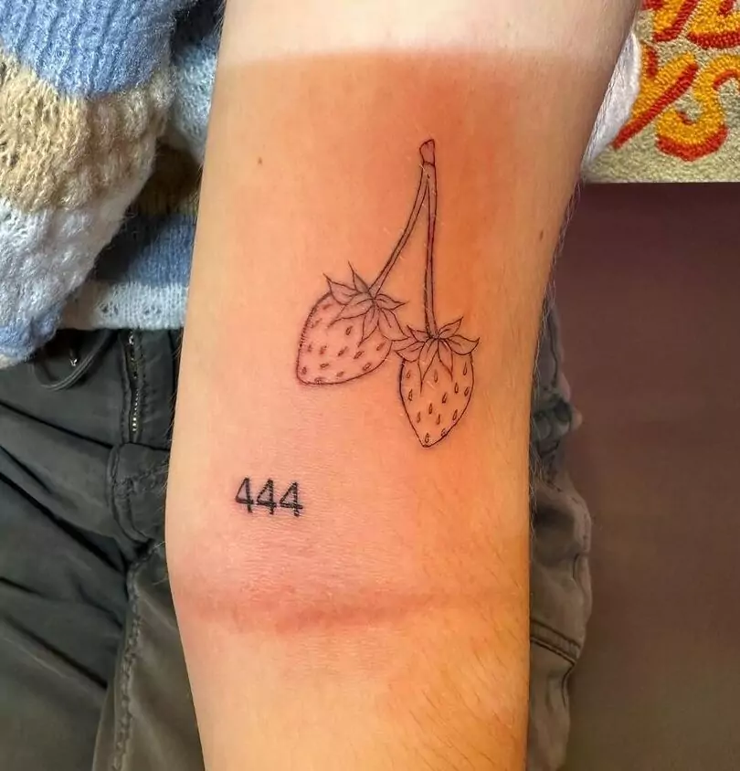 444 angel and strawberry tattoo