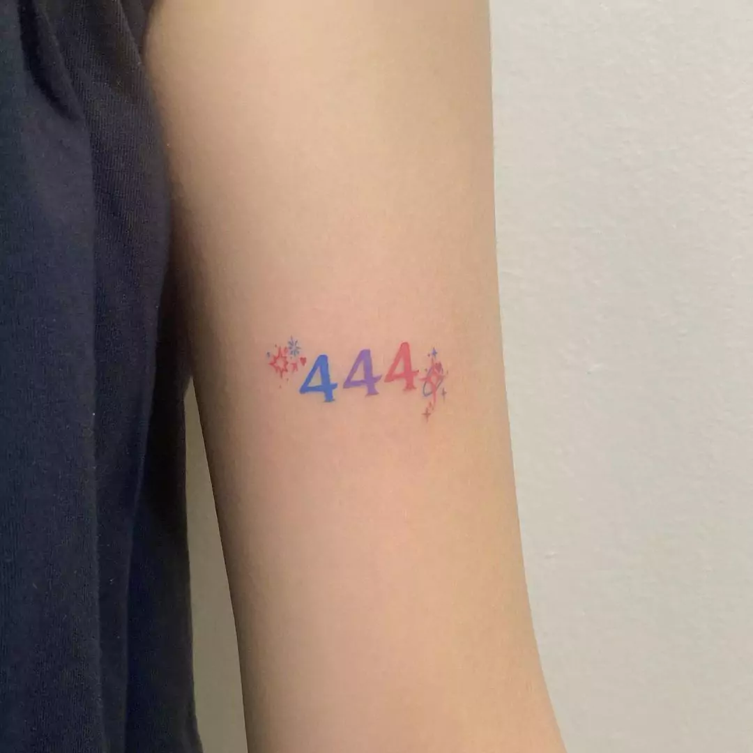 Colorful 444 angel number tattoo