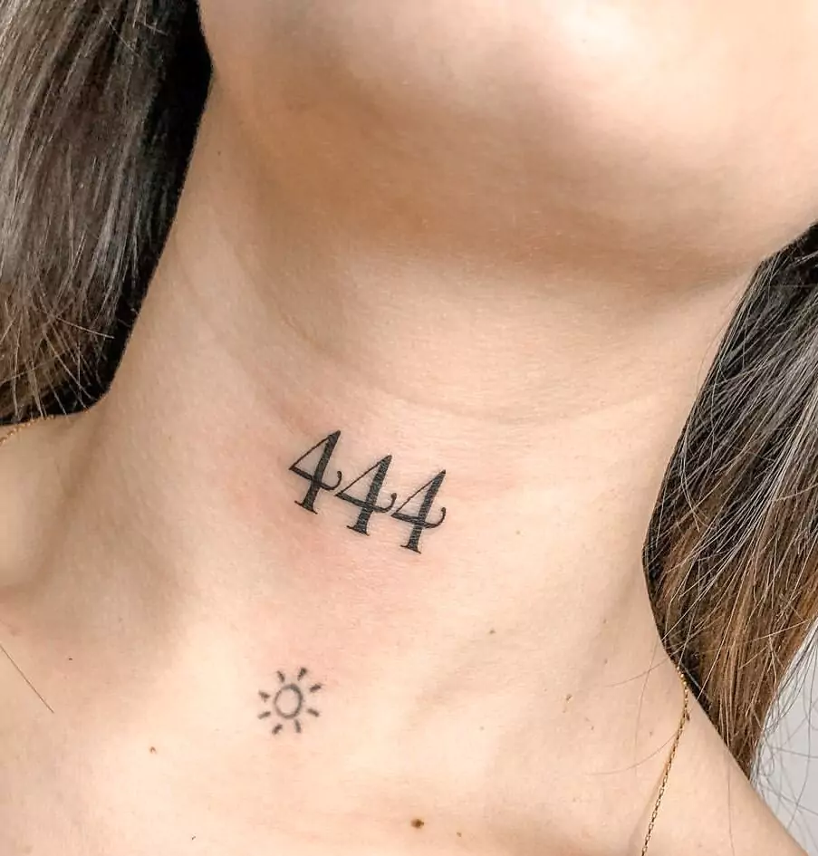 Cute 444 Tattoo on The Neck