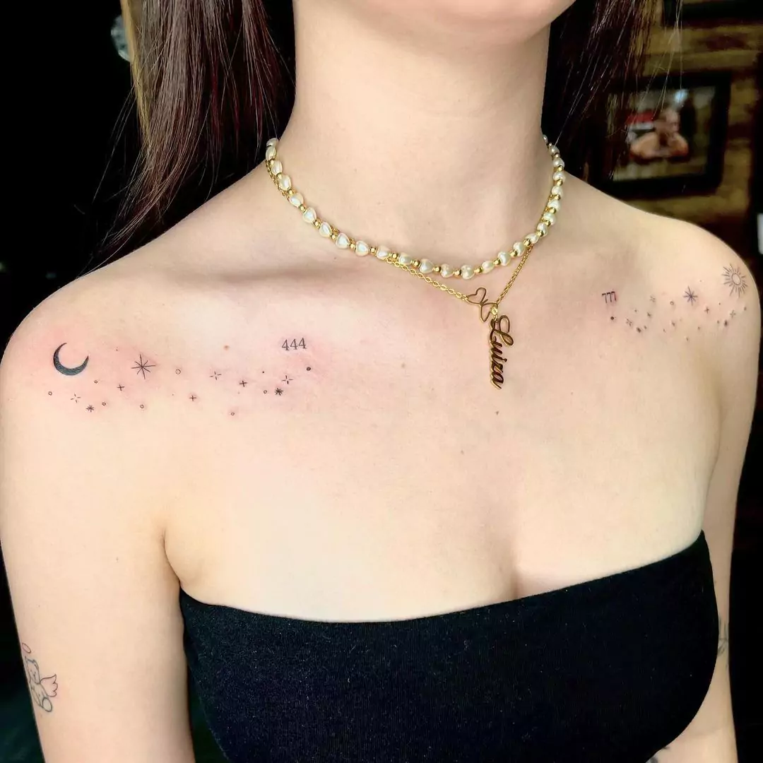 Cute And Minimalistic 444 Collarbone Tattoo