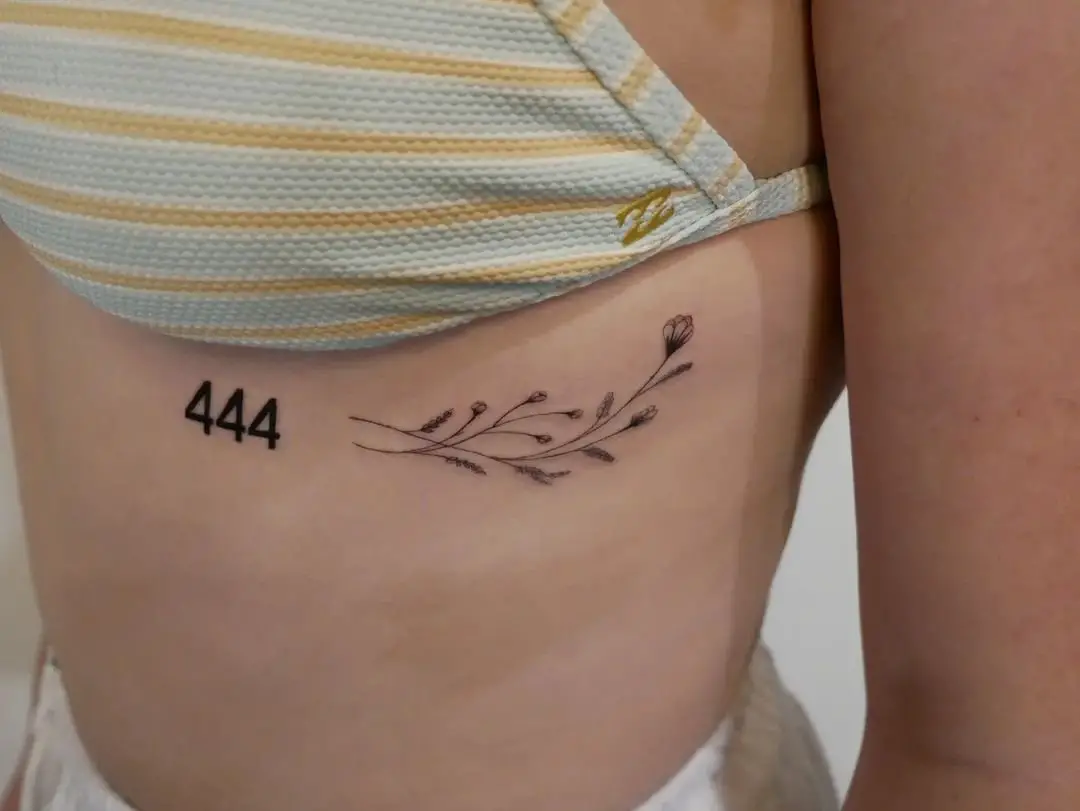 Floral 444 Angel Number Tattoo on The Rib