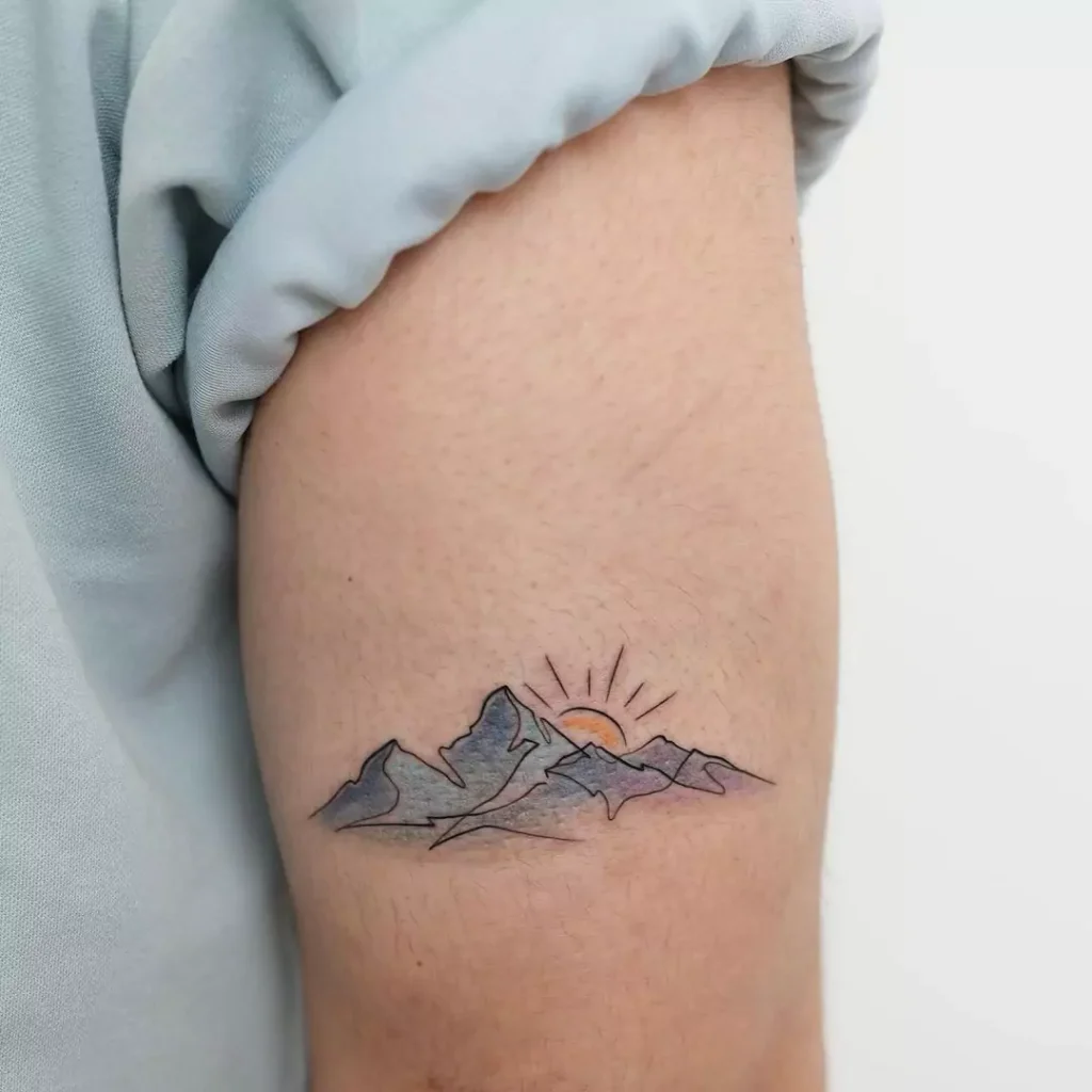 colorful line art mountain tattoo