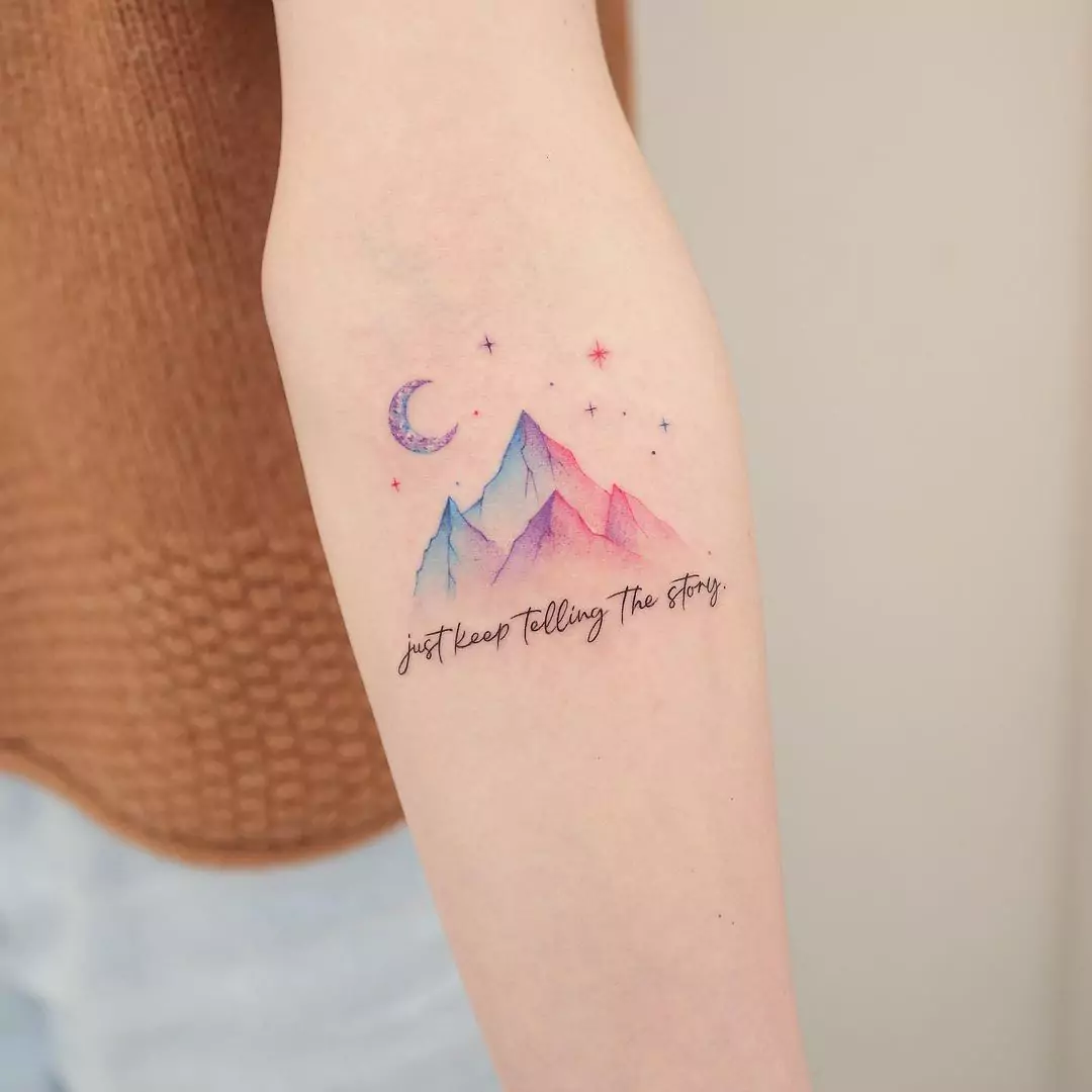 colorful moon and mountain tattoo