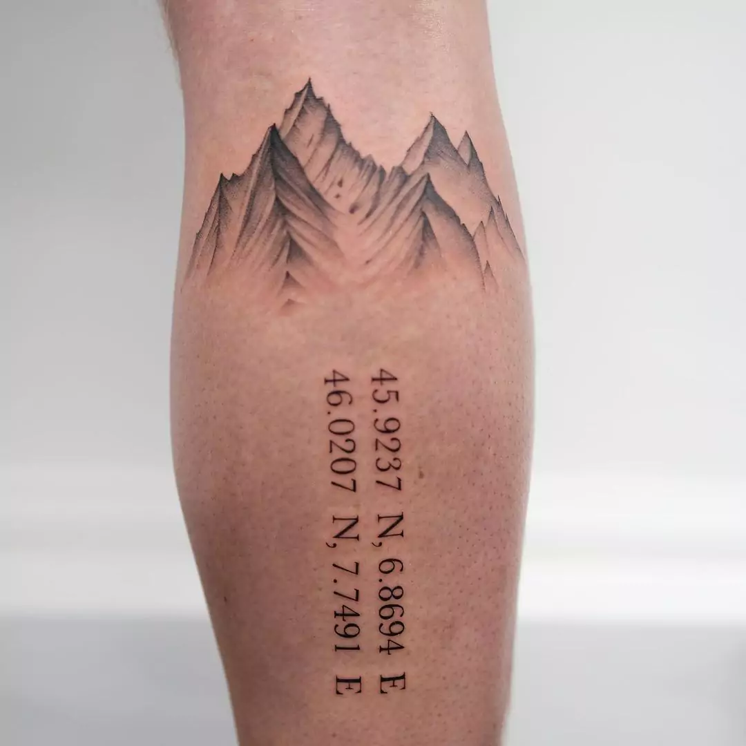mountain tattoo with coordinates