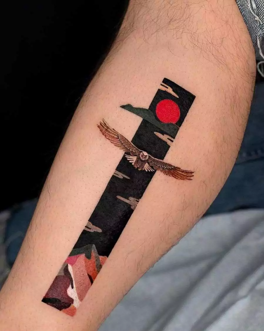 vertical frame dark mountain tattoo