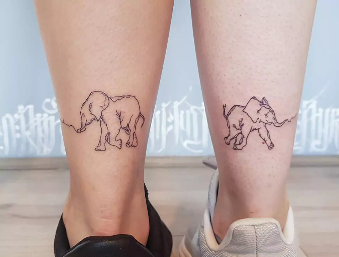 Elephant tattoo on the leg