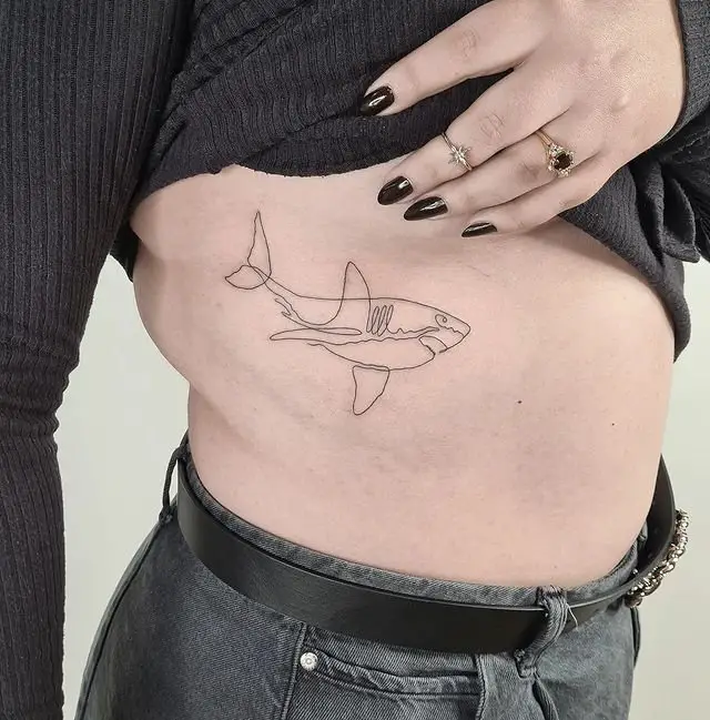 One line shark rib tattoo