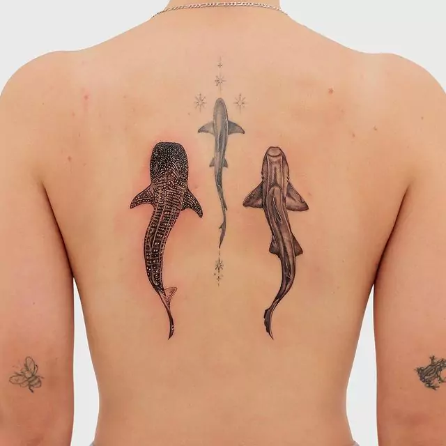 big sharks tattoo on the back