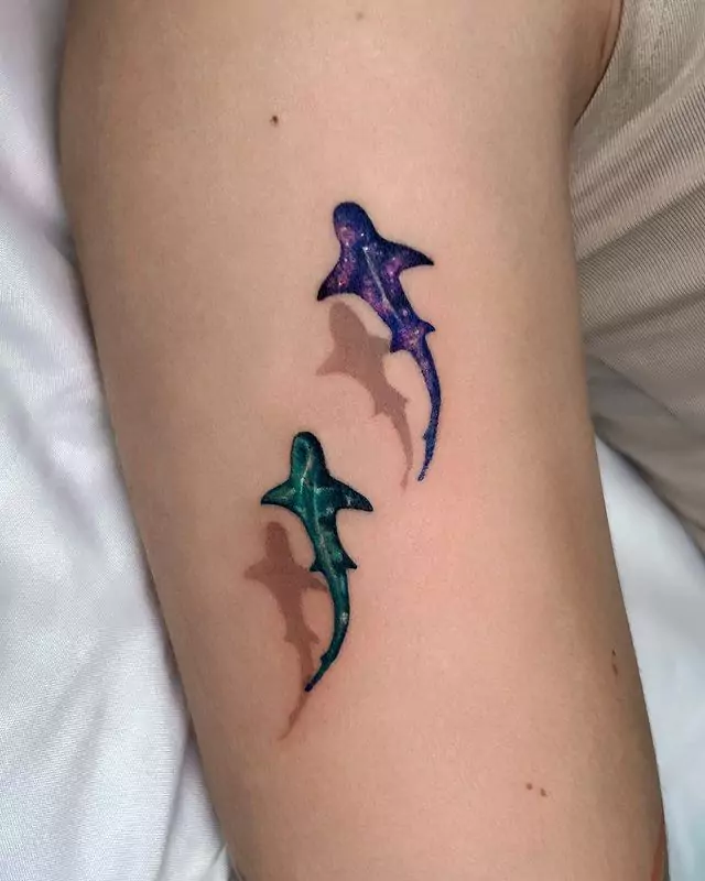 creative sharks hand tattoo