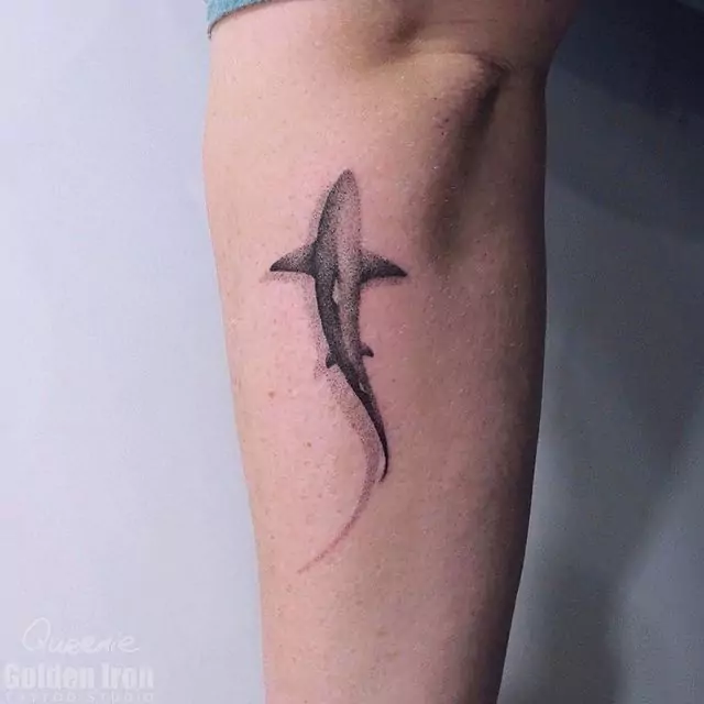 dark dot art shark hand tattoo
