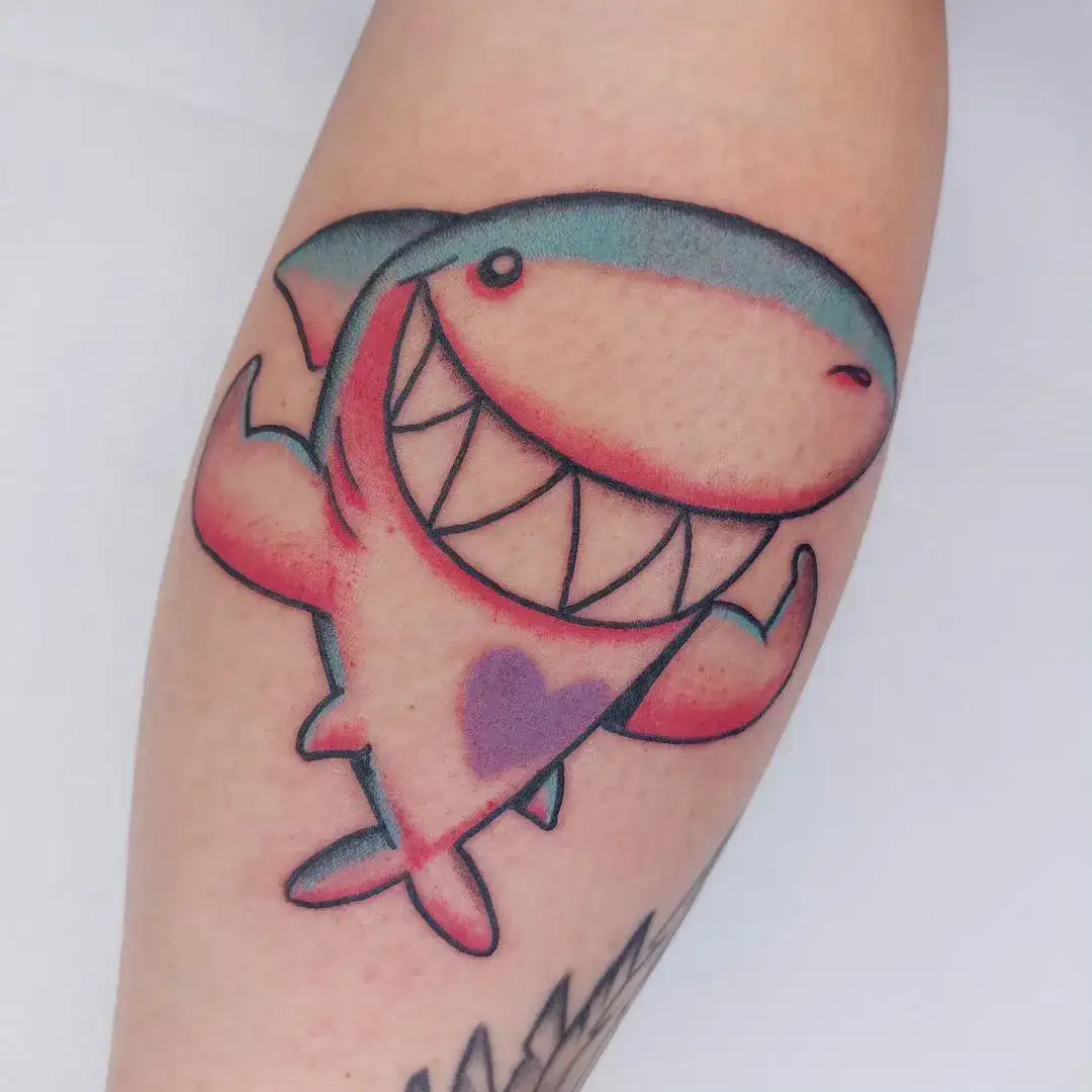 funny shark hand tattoo
