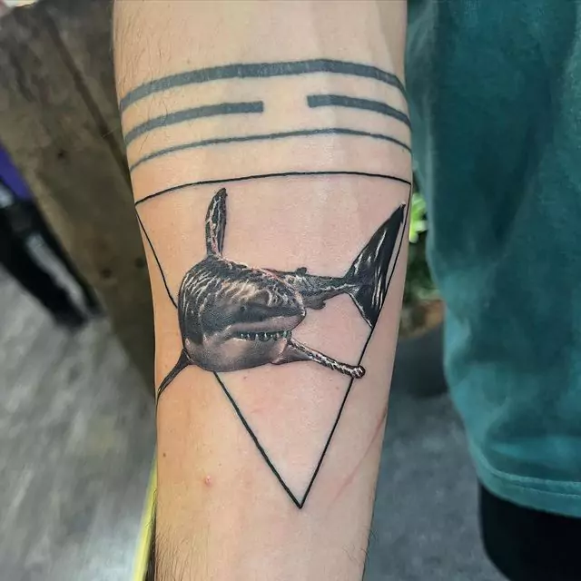 geometric shark hand tattoos