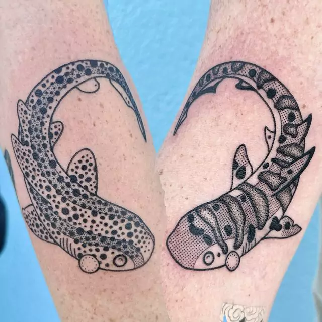 matching shark hand tattoos for friends