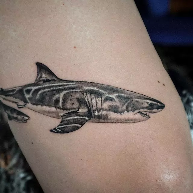 realism shark hand tattoo
