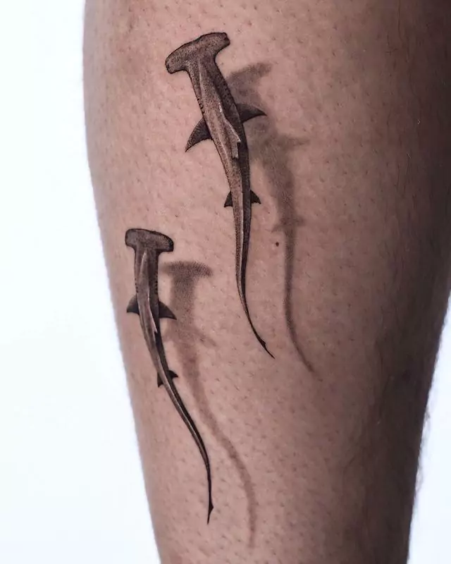two hammerhead sharks tattoo