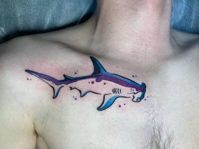 vibrant hammerhead shark tattoo
