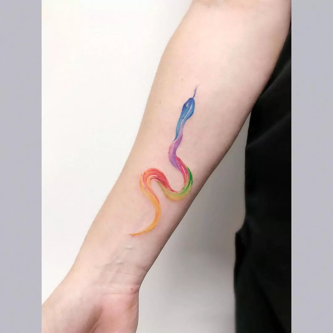 multicolor snake hand tattoo