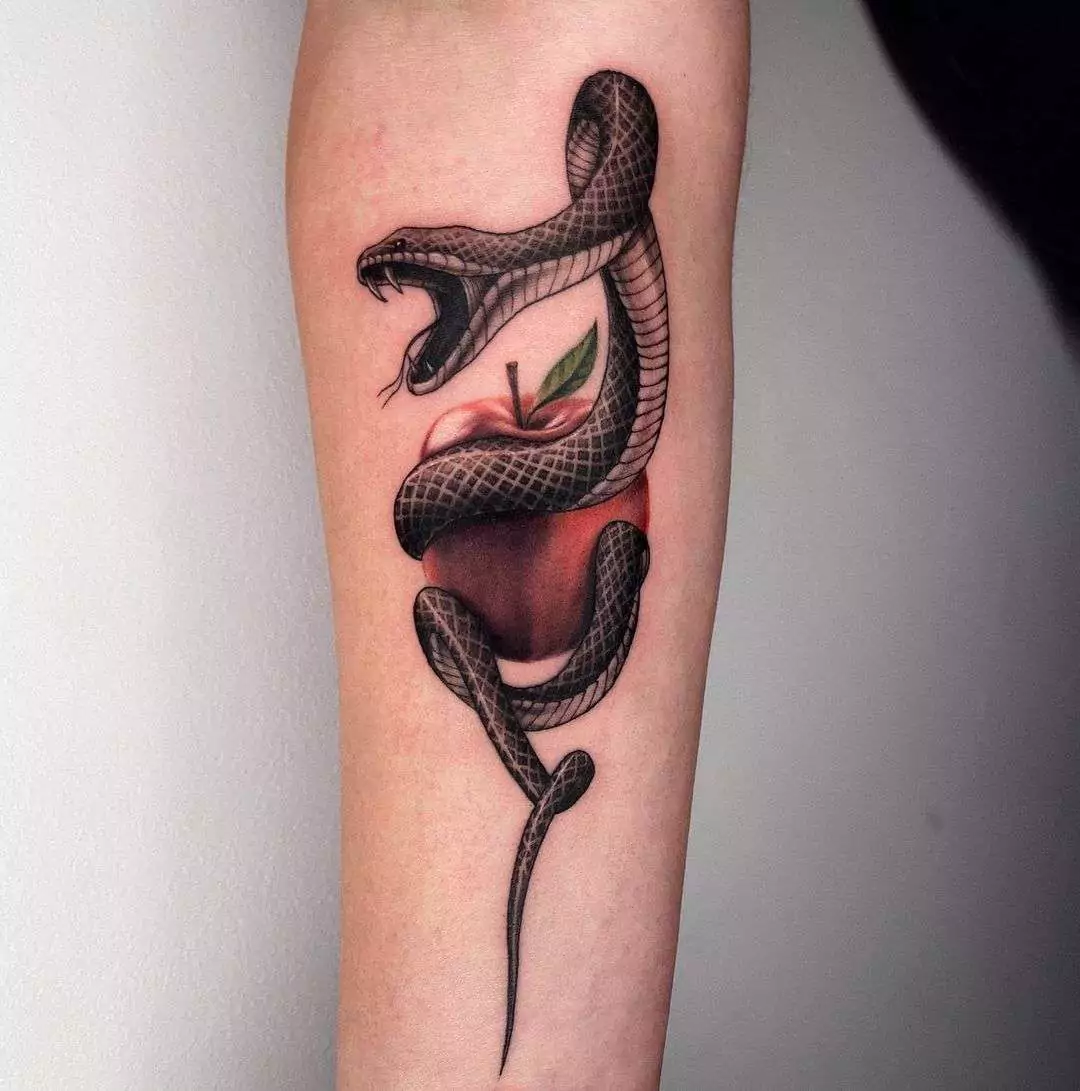 snake and apple tattoo