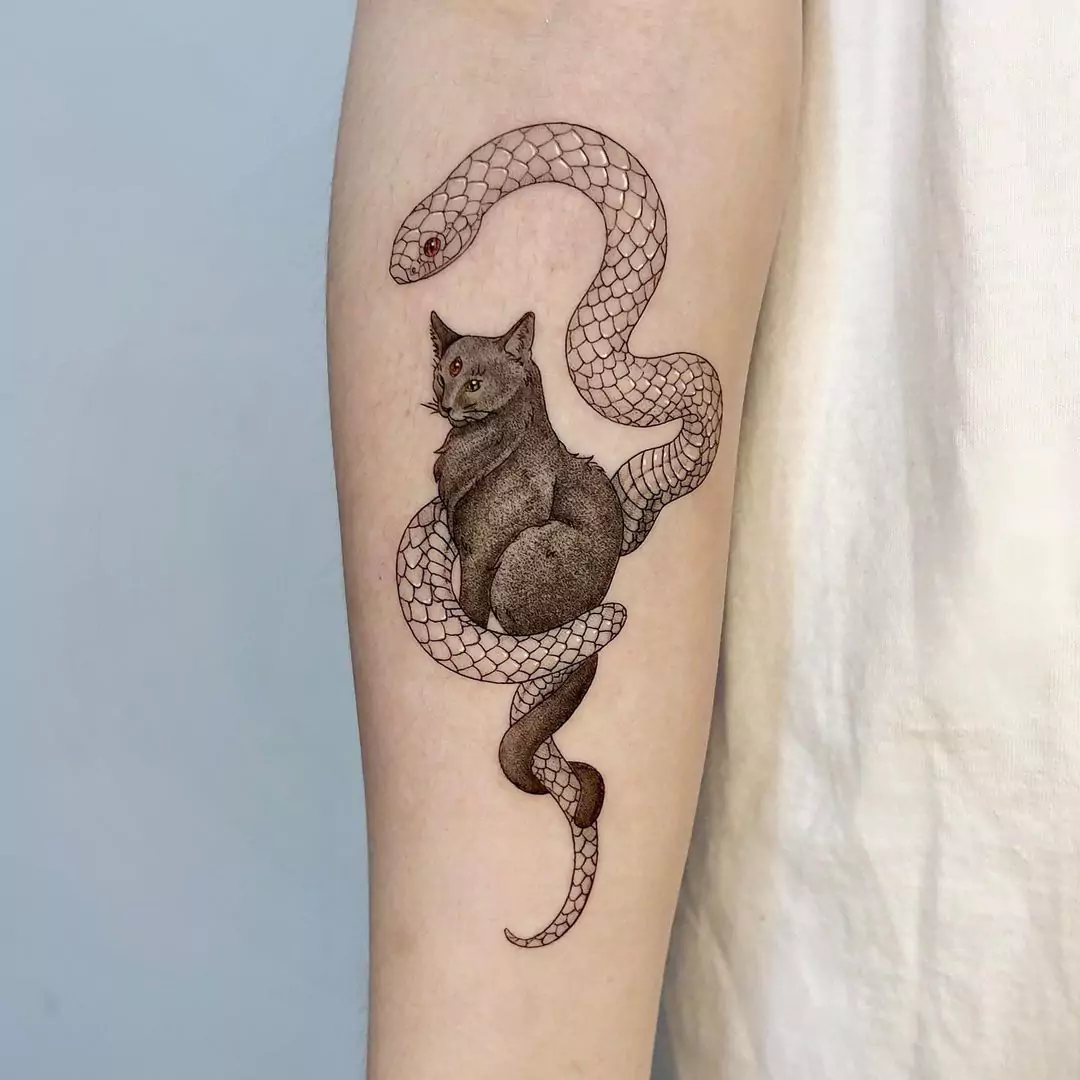 snake and cat tattoo