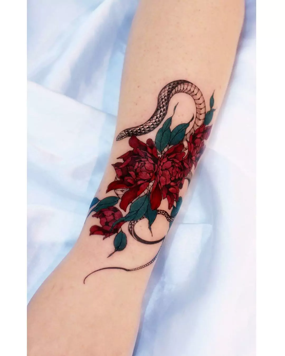 snake and peony tattoo