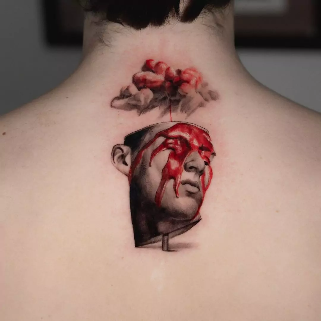 awesome men face tattoo in realistic style