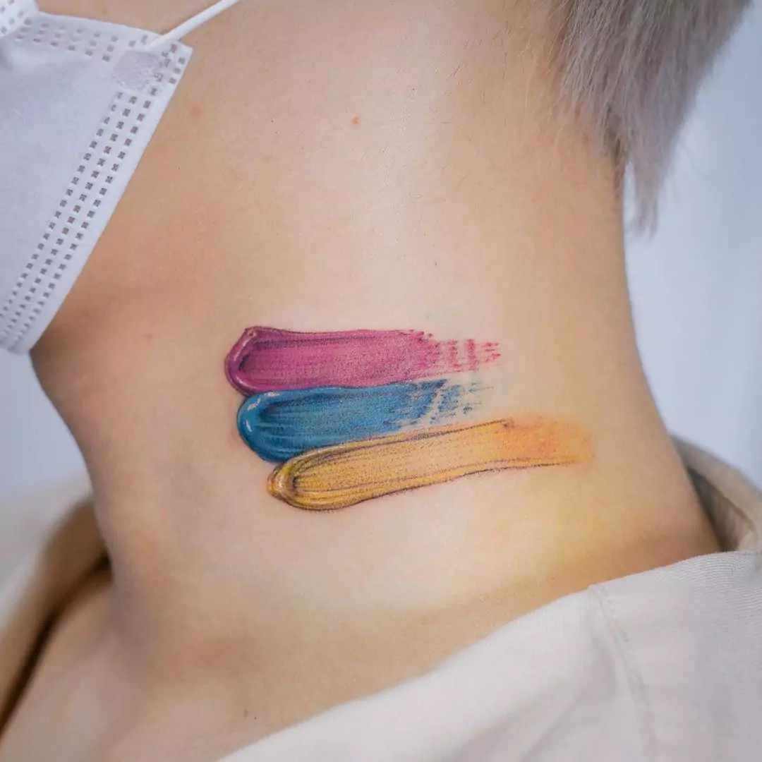 brush stroke tattoo on neck