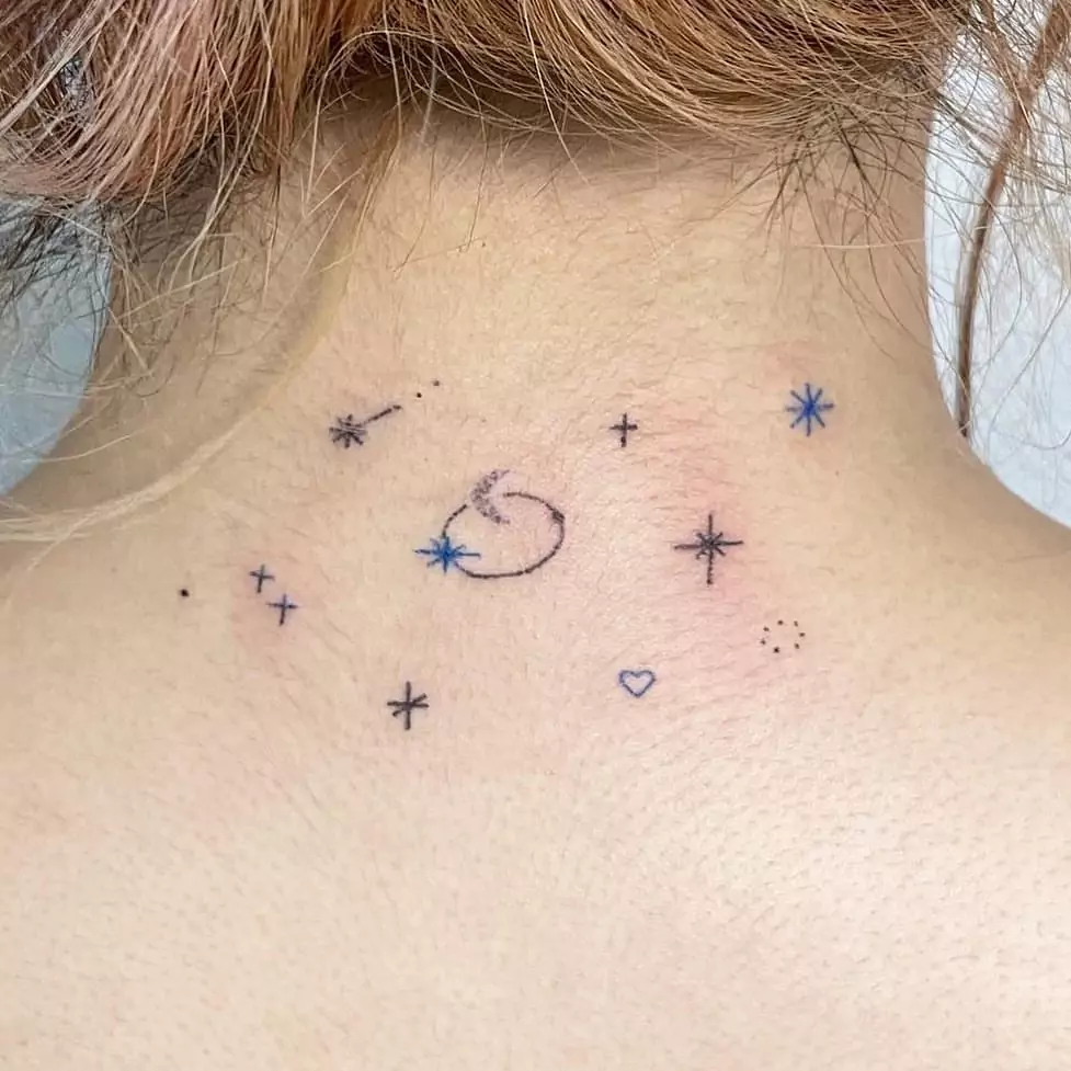 cosmic art tattoo on neck