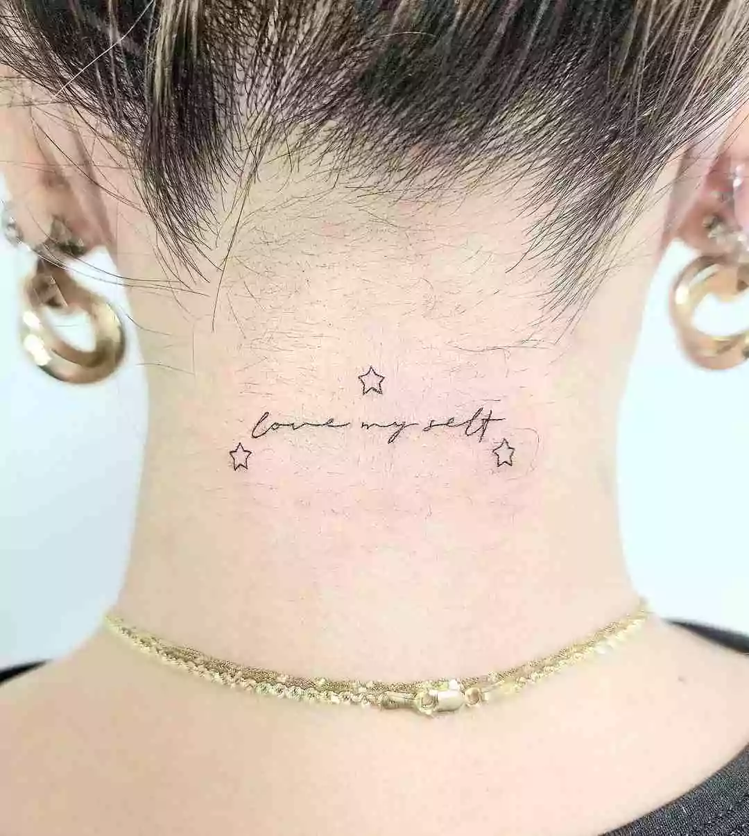 love my self quote tattoo on neck