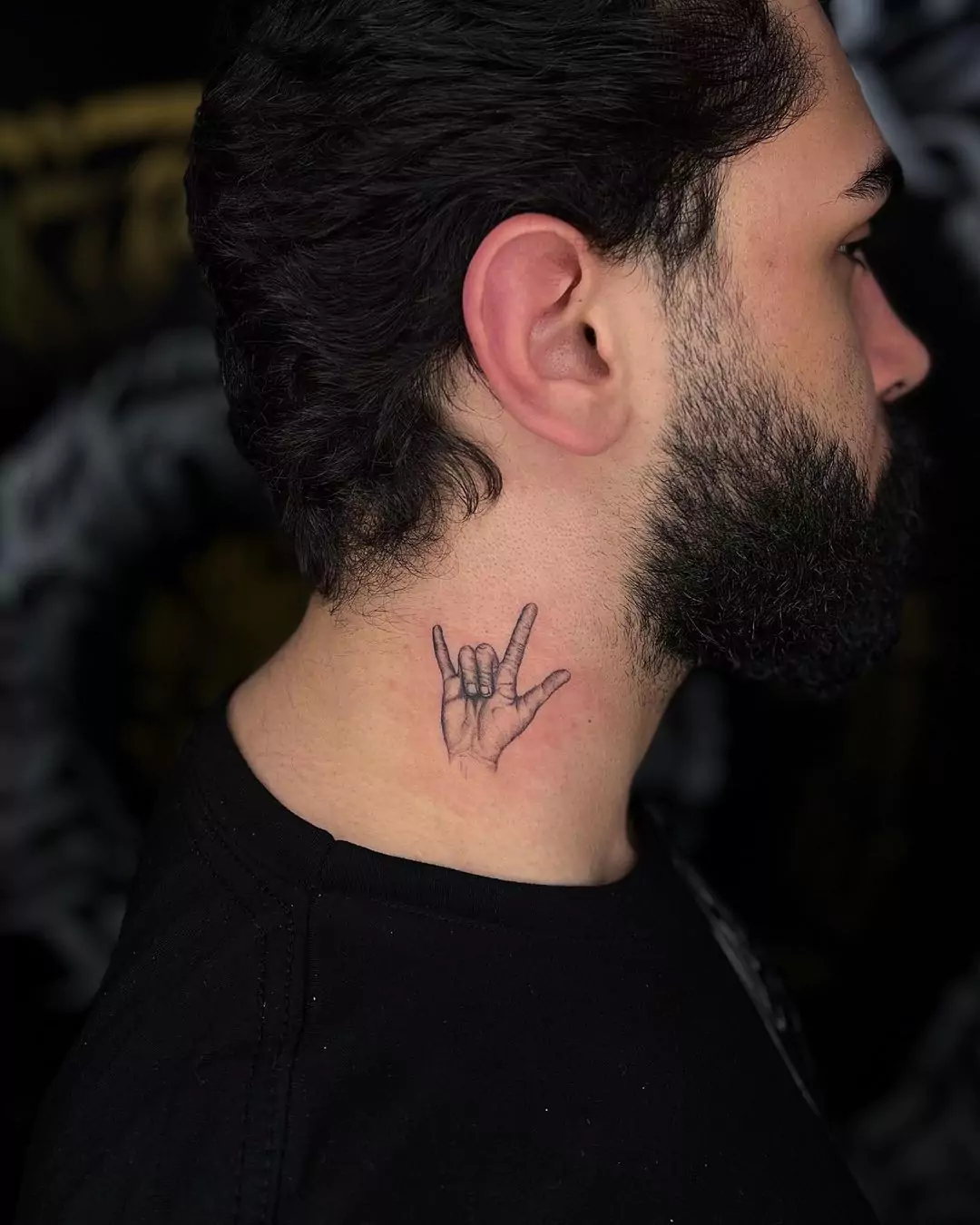 micro realism neck tattoo for men