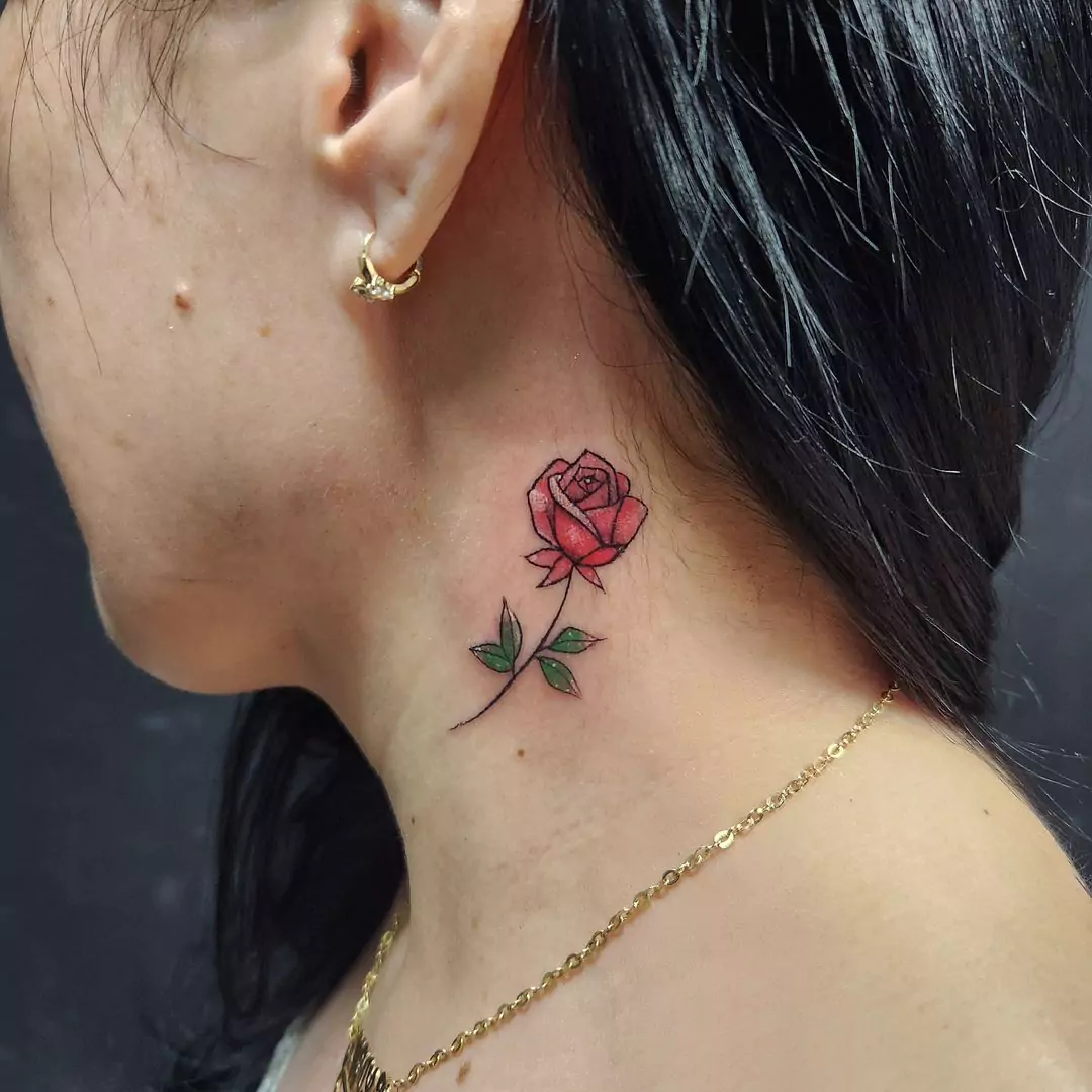 red rose neck tattoo