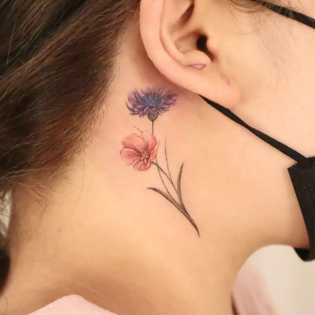 two flowers tattoo on the neck