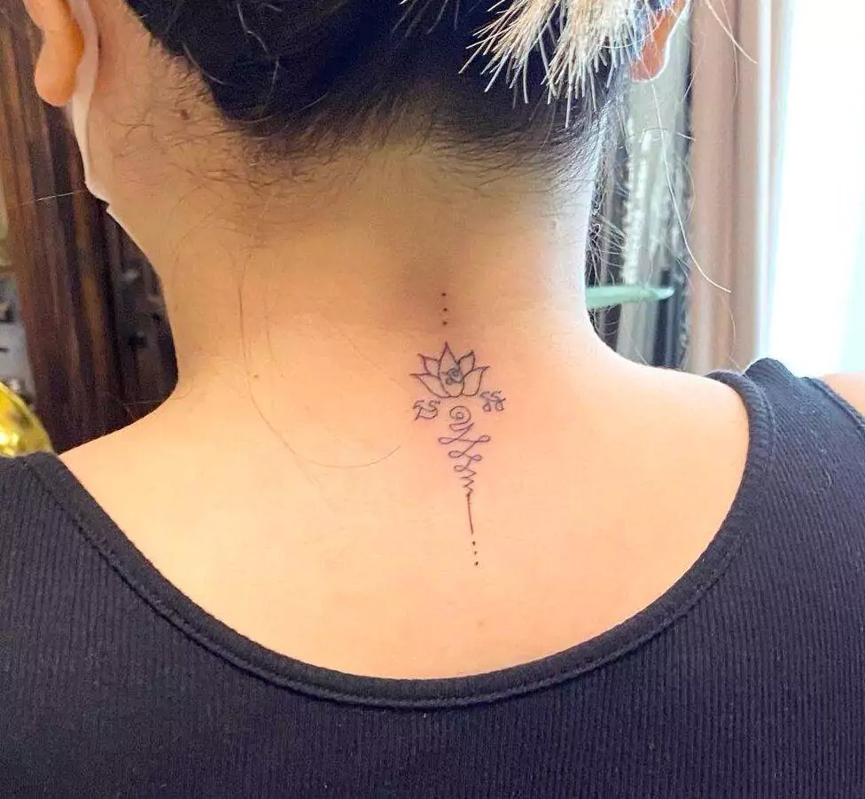 unalome neck tattoo