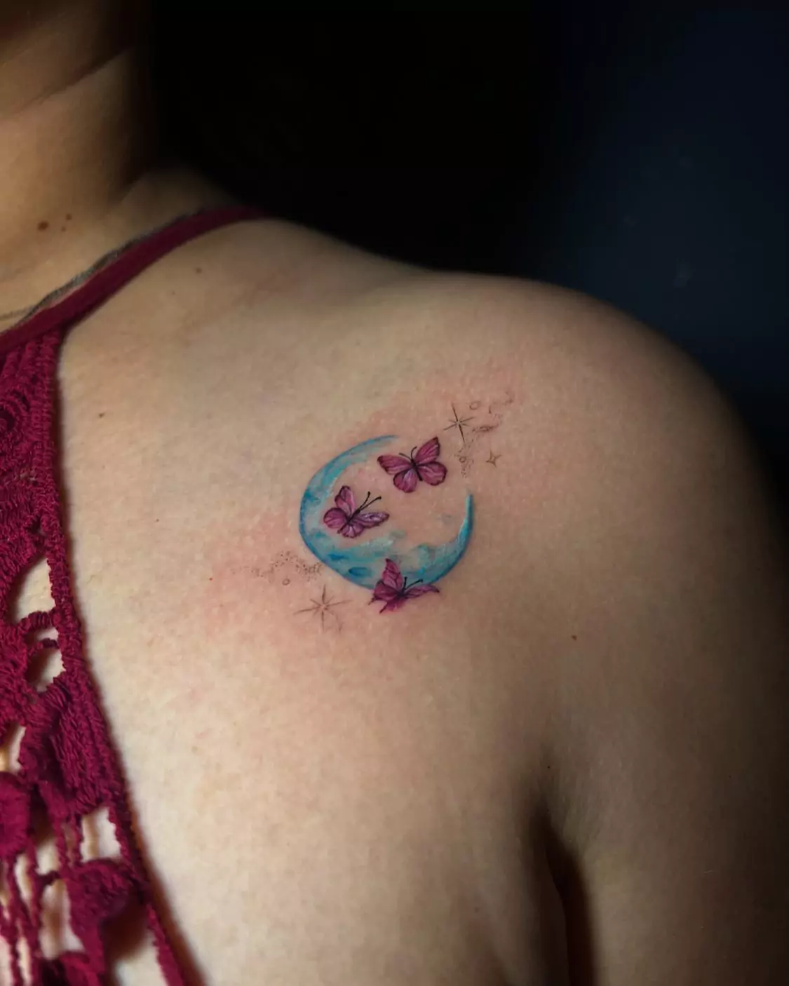 blue moon and butterfly tattoo