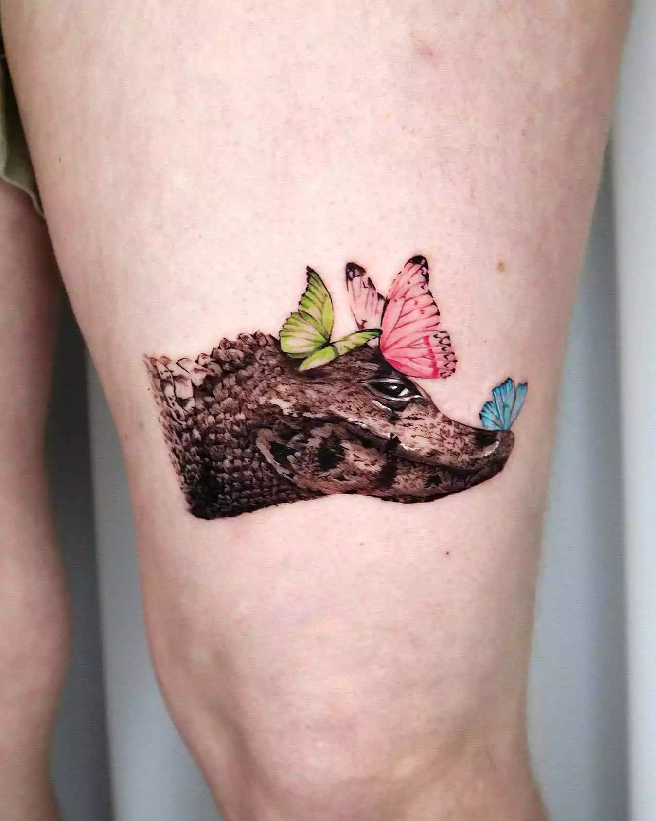 crocodile and butterfly tattoo