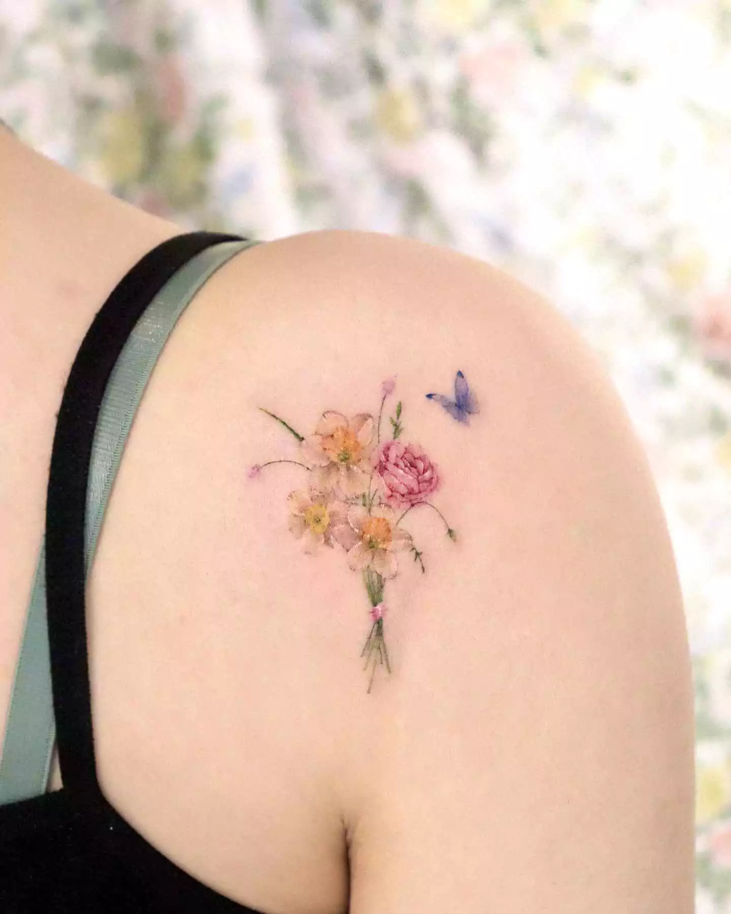 cute flower and butterfly tattoo