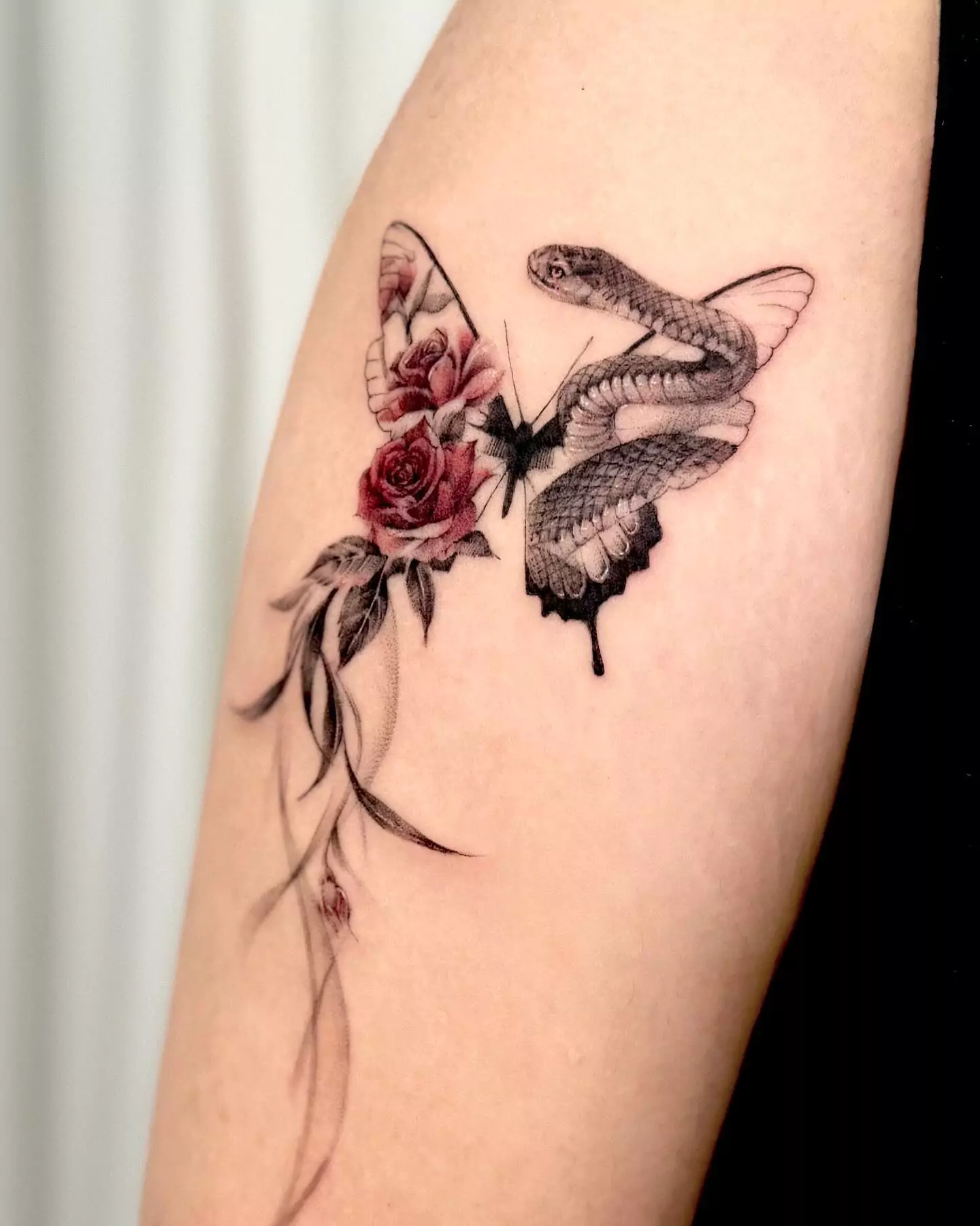 rose snake and butterfly tattoo