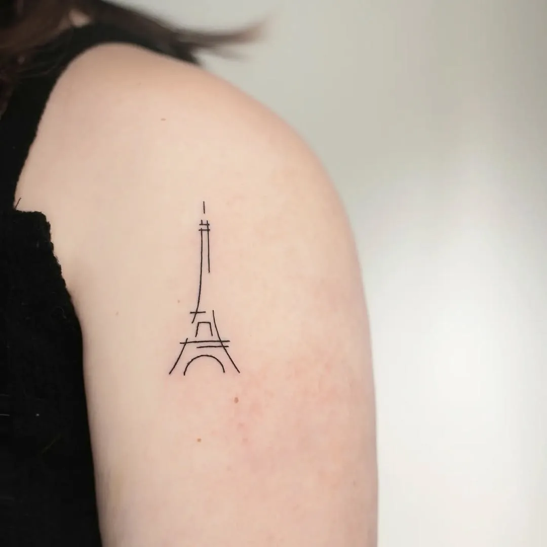 line art Eiffel tower tattoo