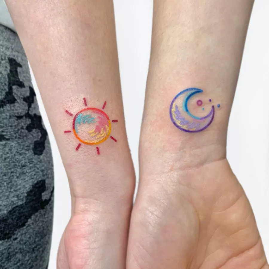 Matching Sun and moon tattoos