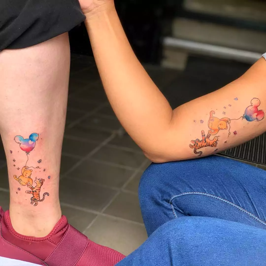 Winnie the Pooh and tiger tattoos for friends
