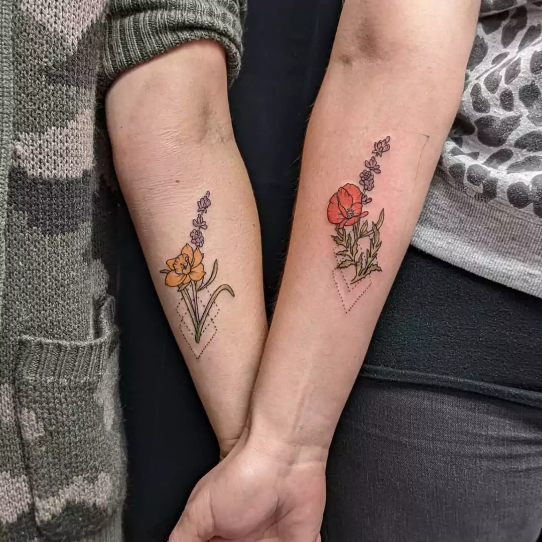 cool flower matching tattoos for friends